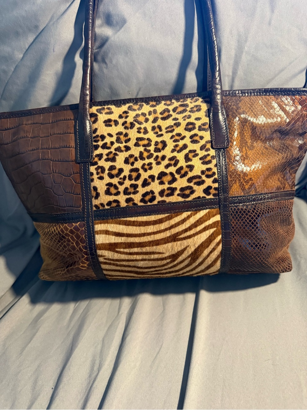 Patchwork Animal-Print Brown Tote Bag